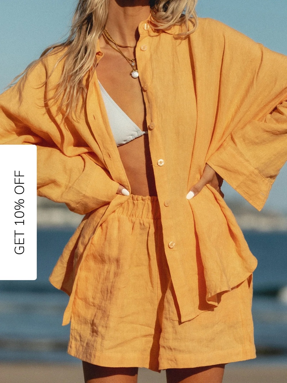 Women's Orange Linen Beach Shirt